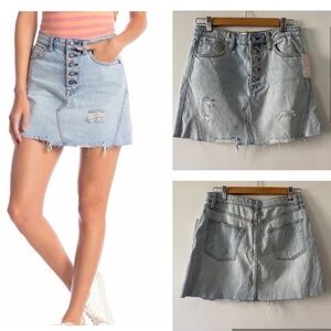 Free People Exposed Button Fly Frayed Boho Distressed Denim Mini skirt